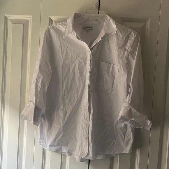 NWT Madewell Relaxed Button-Front 100% Cotton Shirt in Poplin, White, XL - Picture 4 of 9